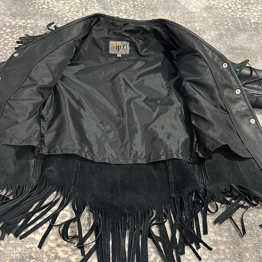 VIPZI REAL LEATHER FRINGE JACKET WITH EMBEZZLEMENTS NWT SIZE S - Picture 12 of 13